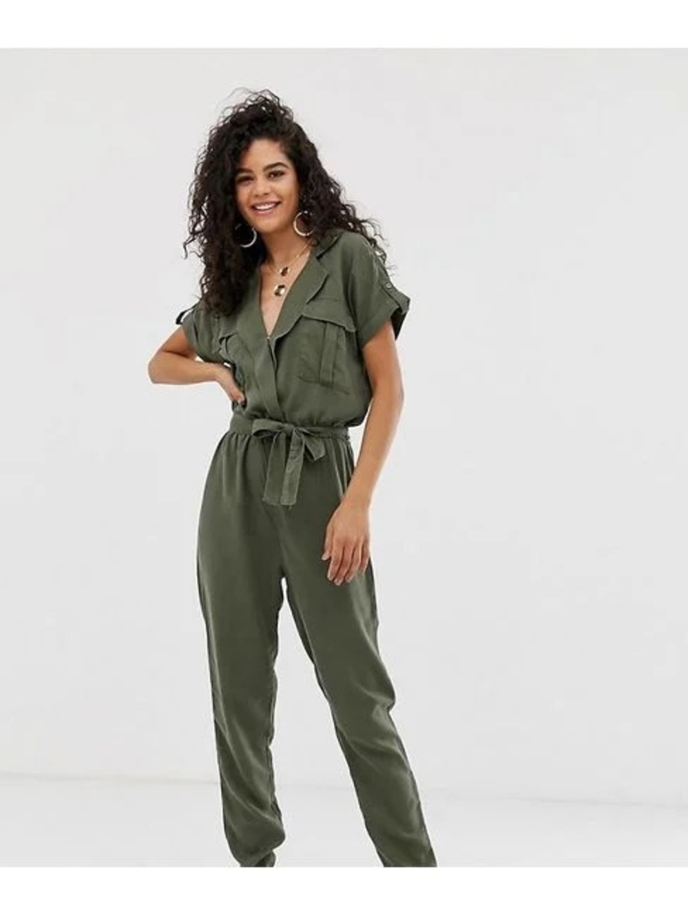 Noisy May Black Short-Sleeve Tie-Waist Jumpsuit